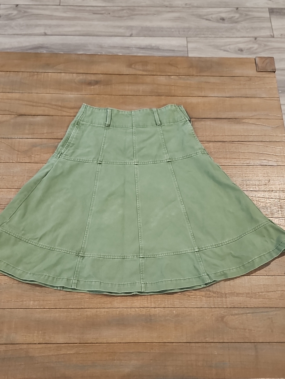 Flared Light Green Panelled Skirt